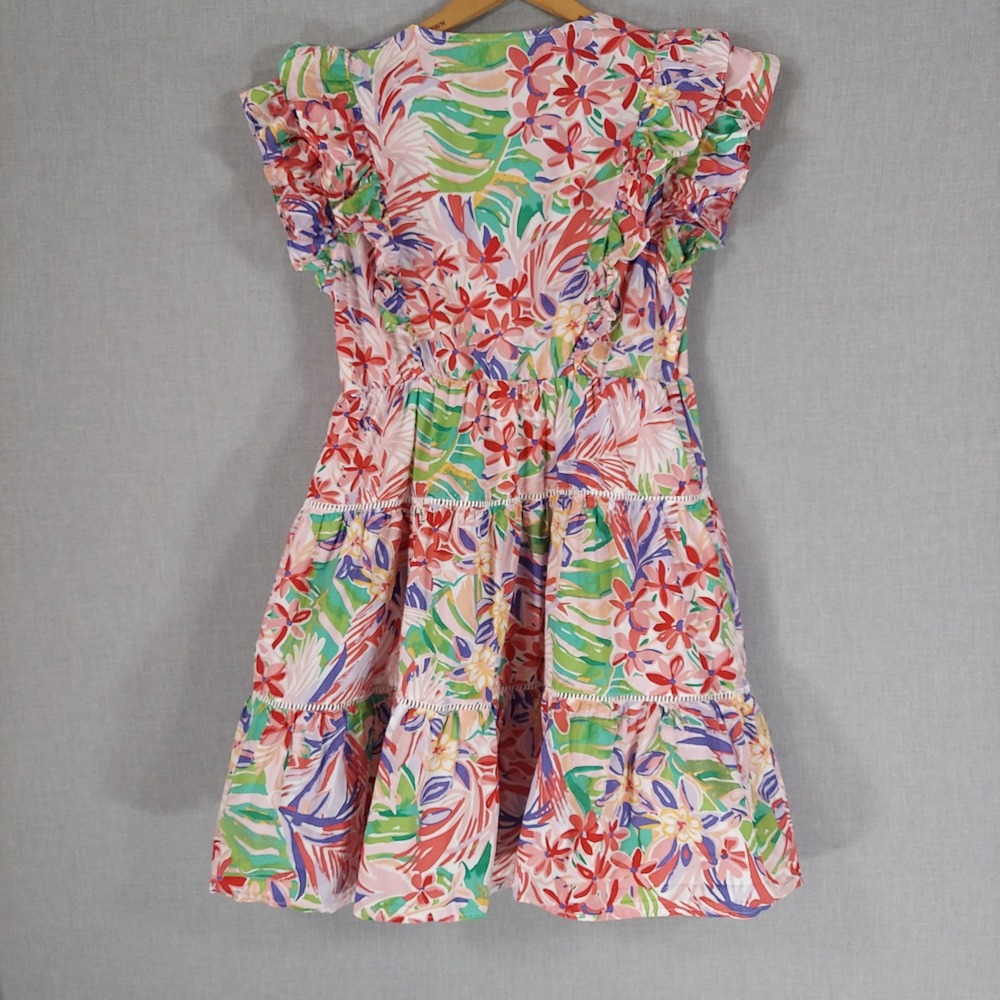 PINCH Floral Tropical Mini Dress Women M Ruffle Tiered Cottagecore Resort Cotton - Picture 3 of 7